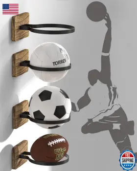 B0D48ZWWC1 AIDILI Wall Mount Basketball Holder Wooden Base
