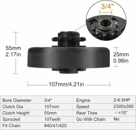 10B-1401-W LOTFANCY Go Kart Clutch Chain Centrifugal 420 #2