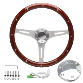 W-131 SOMUSEN Wood Grain Steering Wheel Riveted Light Grip