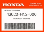 Honda Genuine Drum Assy., Rr. Brake - 43620-hn2-000. Fixed Price $336.77.
