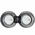 2- Tires W/gold Hubs Haul-master 10" Pneumatic 4.10/3.50-4 300 Lbs. Max. Fixed Price $45.00.