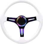 Universal 14 Inch Car Racing Steering Wheel Neo Chrome Spokes 6 Bolt Classic Whi. Fixed Price $49.99.